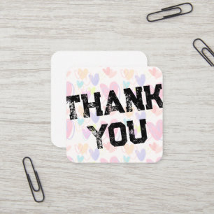 Multicolor Hearts Grunge Thank You Square Business Card