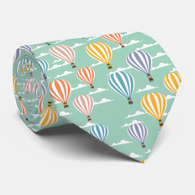 Multicolor hot air balloon Cyan background Tie (Rolled)