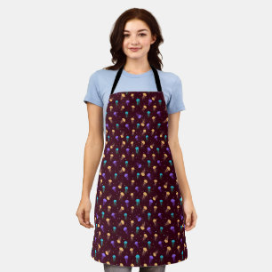 Multicolor jelly fish pattern on maroon background apron