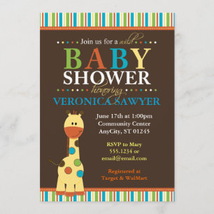 MultiColor Jungle Giraffe Baby Shower Invitations