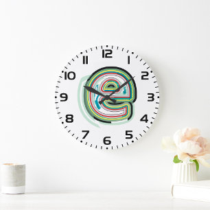 Multicolor Letter E Abstract Modern Typography  Large Clock