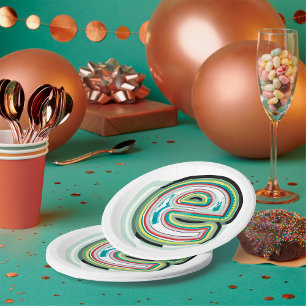 Multicolor Letter E Abstract Modern Typography  Paper Plate