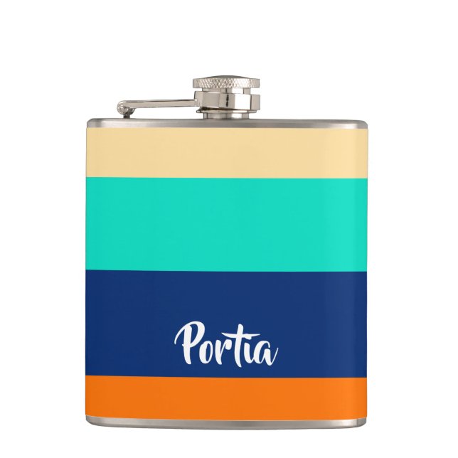 Multicolor lines patterned hip flask (Front)