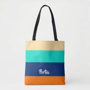 Multicolor lines patterned tote bag