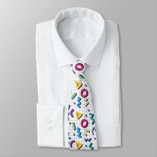 Multicolor Memphis Pattern  Tie (Tied)