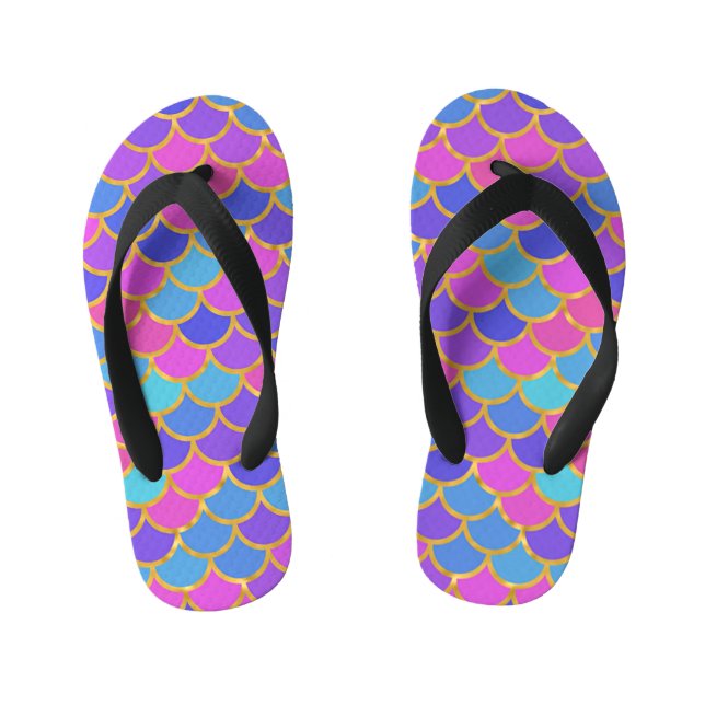Multicolor Mermaid Scales Kid's Flip Flops (Footbed)
