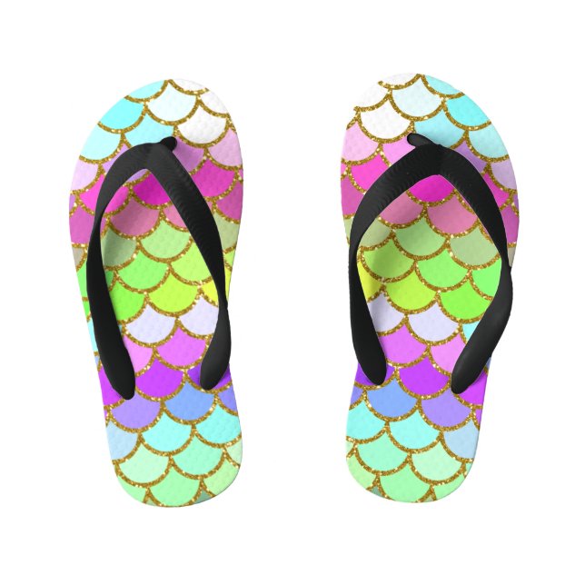 Multicolor Mermaid Scales Kid's Flip Flops (Footbed)