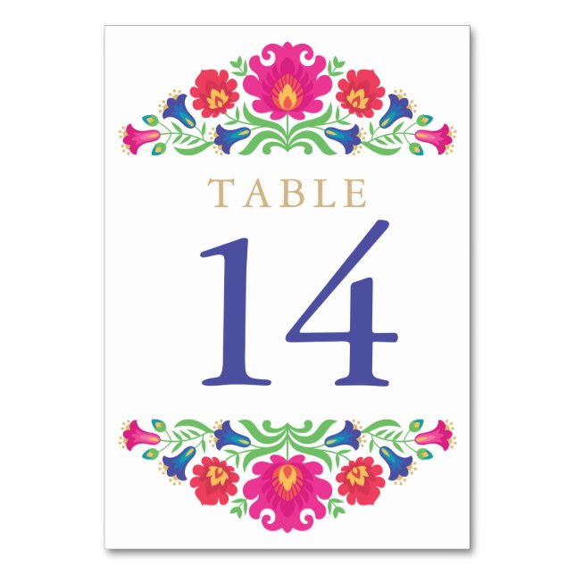 Multicolor Mexican Floral Table Number (Front)