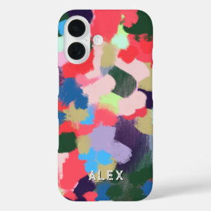 Multicolor Modern Personalised Name Blue Green iPhone 16 Case
