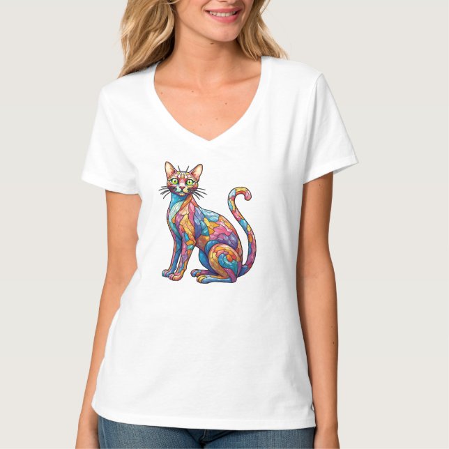 Multicolor Mosaic funny Cat 756 T-Shirt (Front)