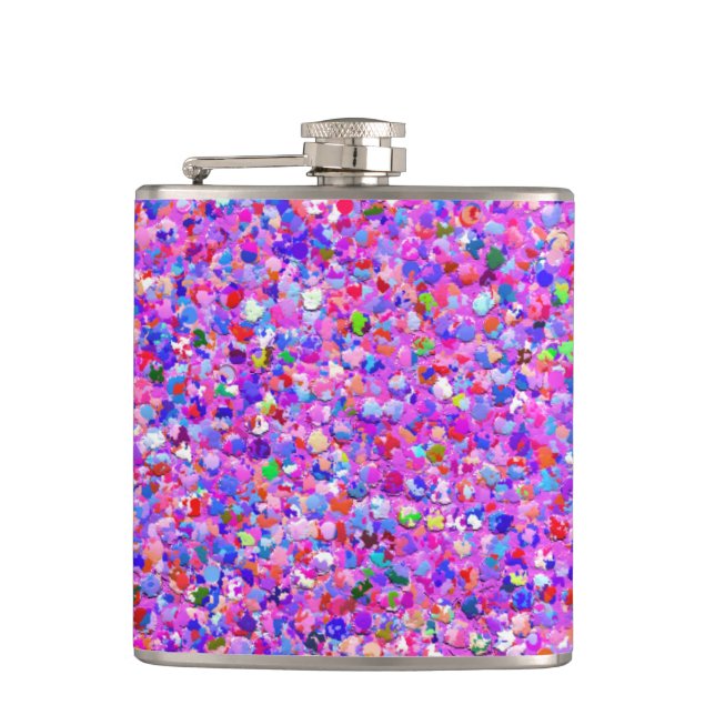 Multicolor Mosaic Modern Grit Glitter #3 Hip Flask (Front)