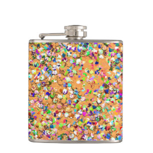 Multicolor Mosaic Modern Grit Glitter #9 Hip Flask