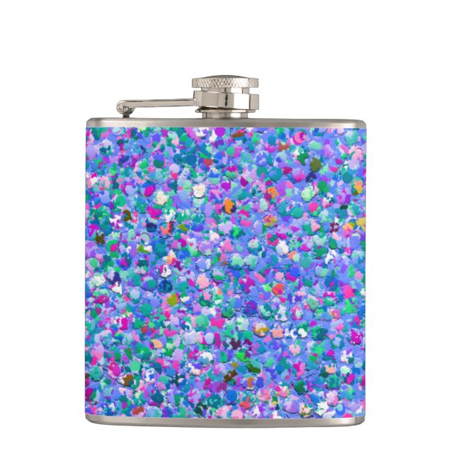 Multicolor Mosaic Modern Grit Glitter Hip Flask (Front)