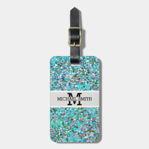 Multicolor Mosaic Modern Grit Glitter Monogram #7 Luggage Tag