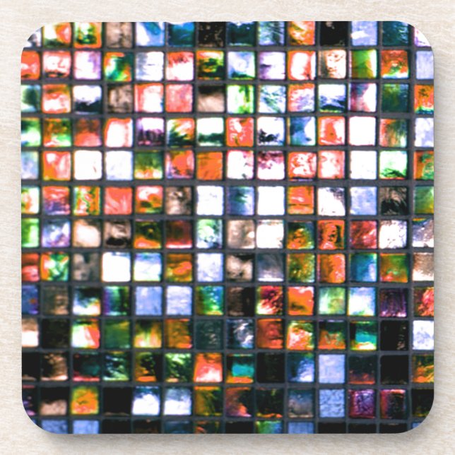 Multicolor Mosaic Squares Drink Coasters set of 6 (Front)
