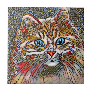 Multicolor Mosaic Style Cat 699 digital art Tile