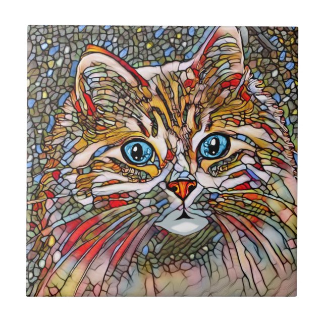 Multicolor Mosaic Style Cat 699 digital art Tile (Front)