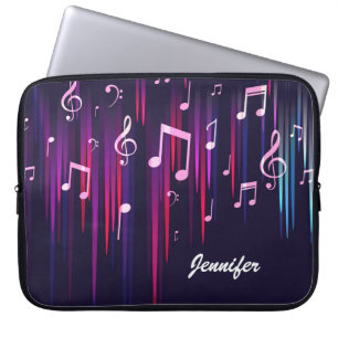 Multicolor Music Notes and Custom Monogram Laptop Sleeve