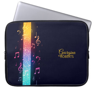 Multicolor Music Notes and Custom Name Laptop Sleeve