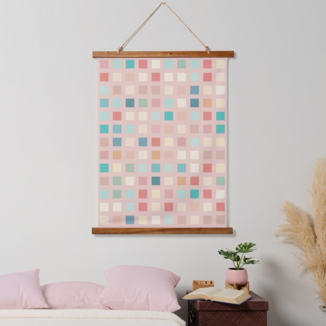 Multicolor Muted Squares Pattern Hanging Tapestry (Bedroom)