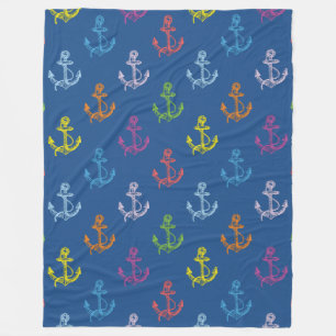 Multicolor Nautical Boat Anchors Pattern Fleece Blanket