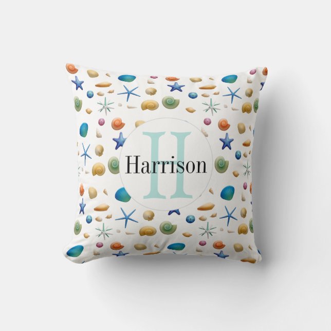 Multicolor Nautical Sea Shell | Monogram Cushion (Front)