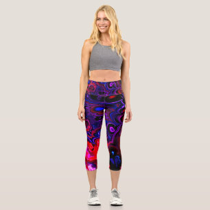 Multicolor Neon Liquid Abstract Art Capri Leggings
