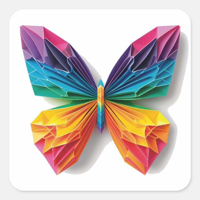Multicolor origami butterfly square sticker (Front)
