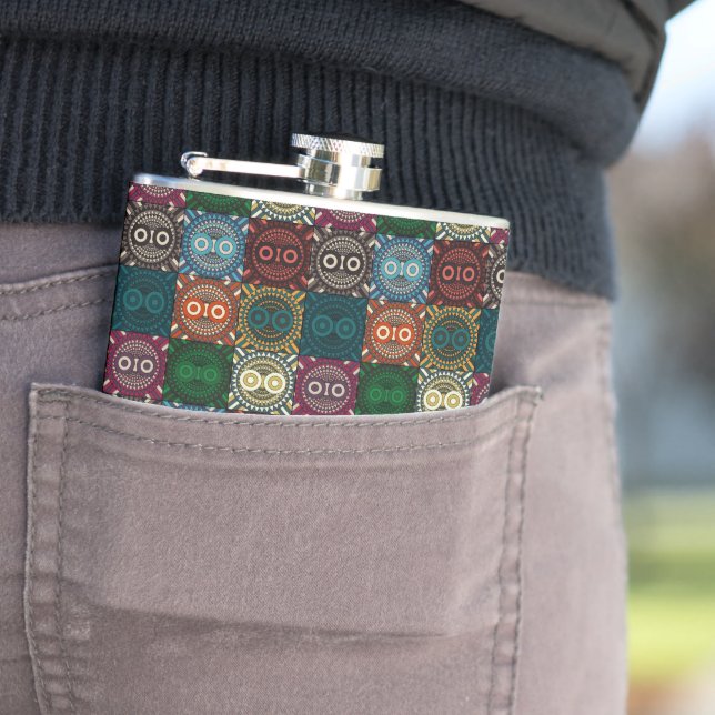Multicolor Owl Pattern Hip Flask (In Situ)