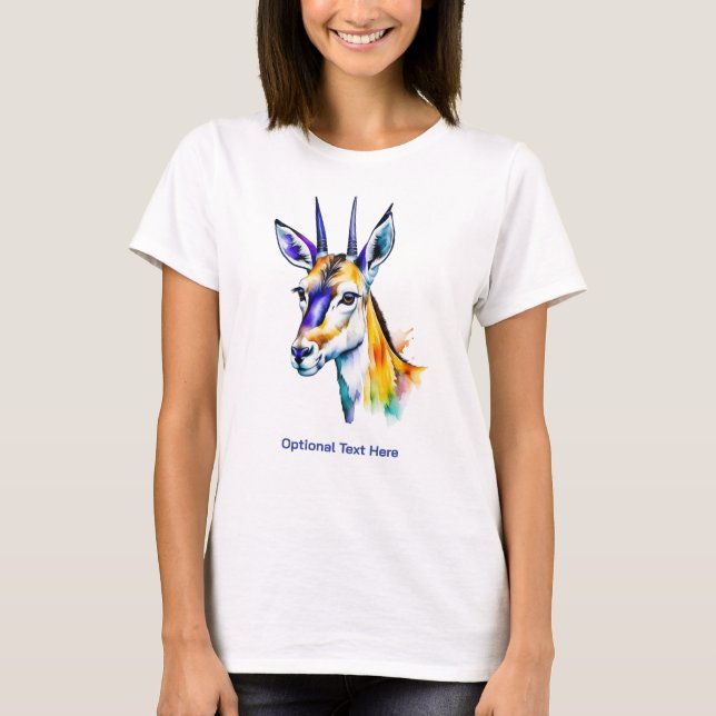 Multicolor Paint Drip Watercolor Gazelle T-Shirt (Front)