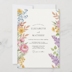 Multicolor Painted Wildflower Wedding Invitation