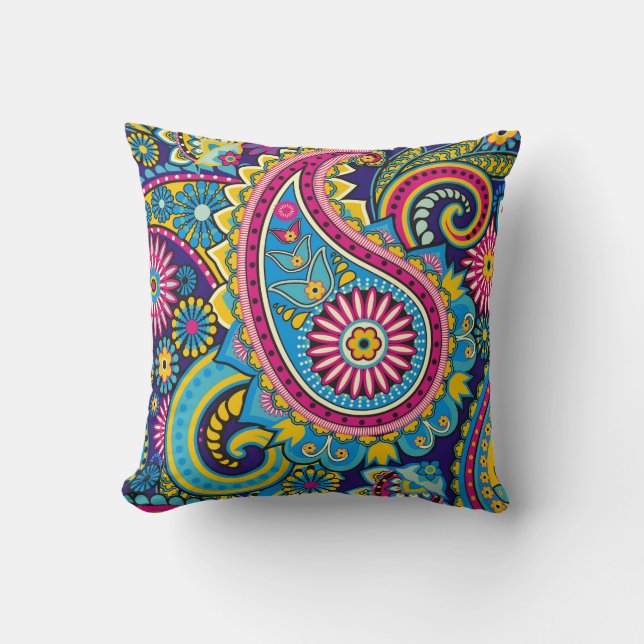 Multicolor Paisley Floral Fun Pattern Cushion (Front)