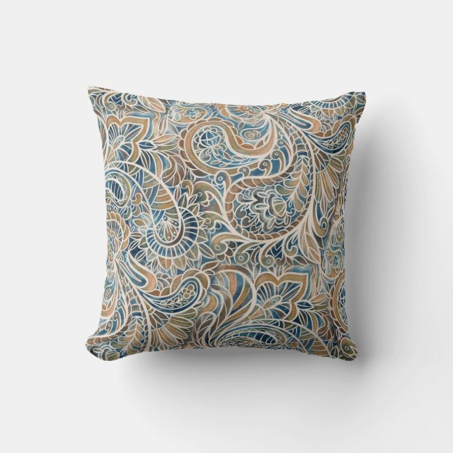 Multicolor Paisley Hand-Drawn Print Cushion (Front)