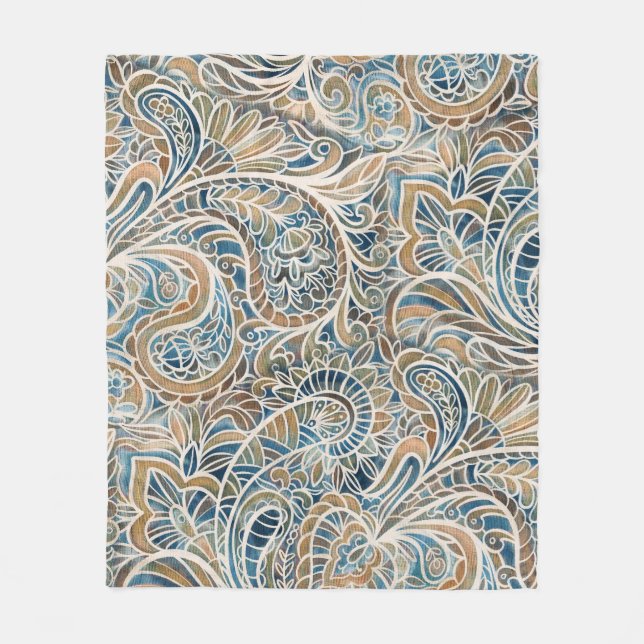 Multicolor Paisley Hand-Drawn Print Fleece Blanket (Front)