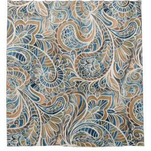 Multicolor Paisley Hand-Drawn Print Shower Curtain