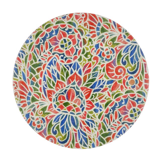 Multicolor Paisley Print Batik Pattern Cutting Board (Front)
