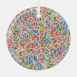 Multicolor Paisley Print Batik Pattern Glass Tree Decoration