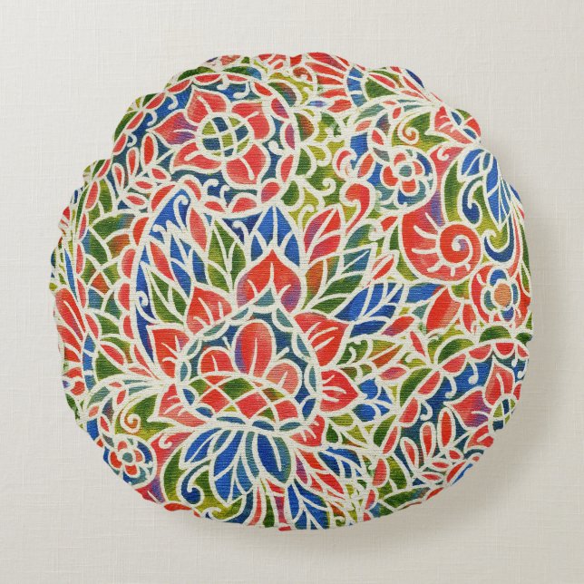Multicolor Paisley Print Batik Pattern Round Cushion (Front)