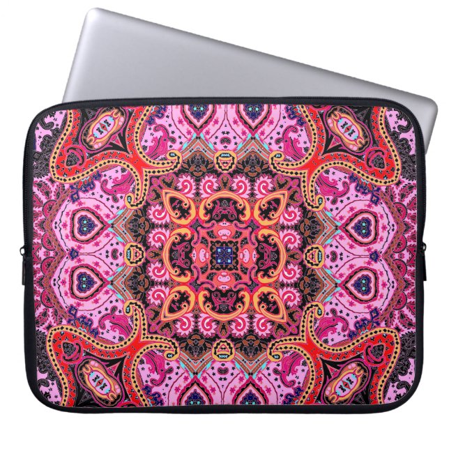 Multicolor paisley, scarf print design laptop sleeve (Front)