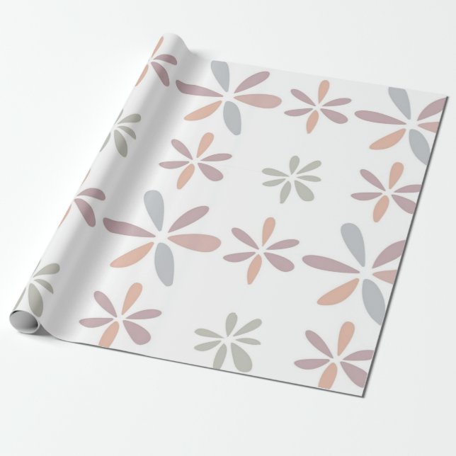 Multicolor Pastel Abstract Floral Botanical Wrapping Paper (Unrolled)