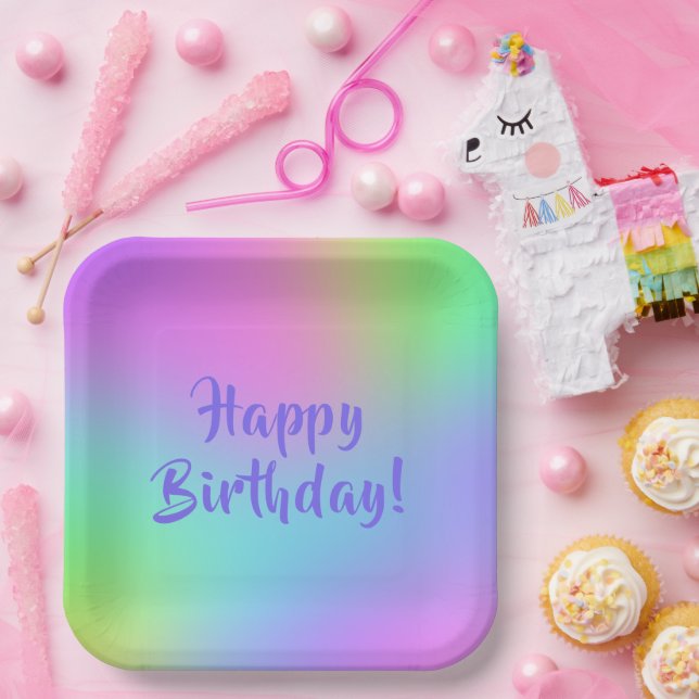 Multicolor Pastel Colours Birthday Plates (Party)