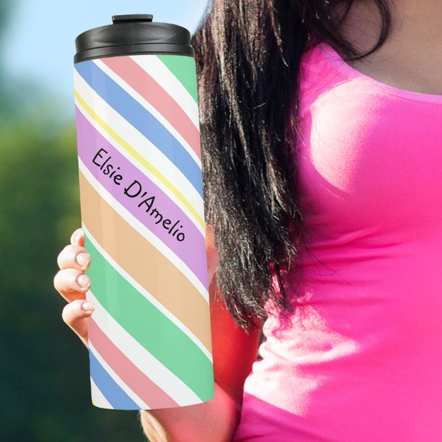 Multicolor Pastel Diagonal Striped Personalised Thermal Tumbler (Creator Uploaded)