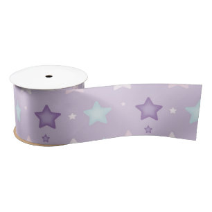 Multicolor Pastel Purple, Pink, White Stars Ribbon Satin Ribbon