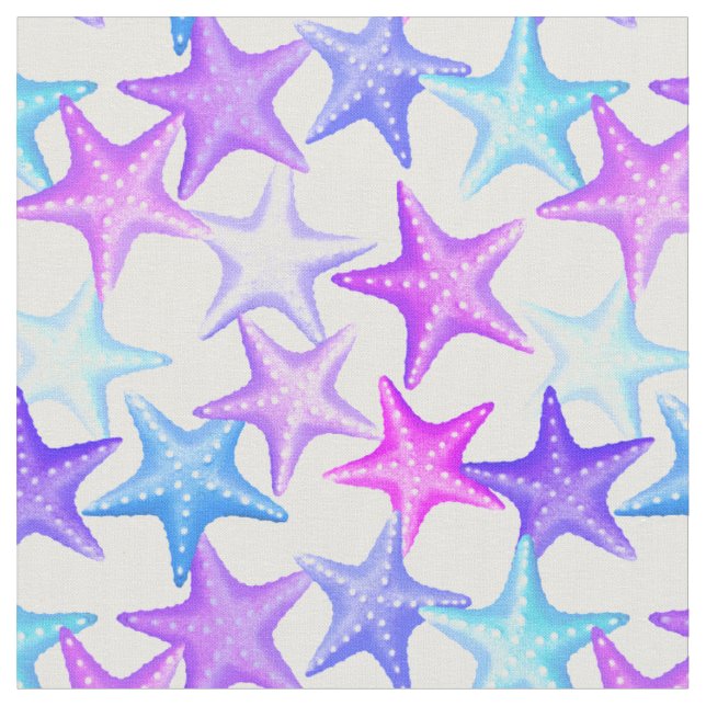 Multicolor Pastel Starfish Nautical Summer Beach Fabric (Close Up)
