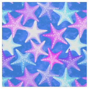 Multicolor Pastel Starfish Nautical Summer Beach o Fabric