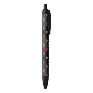 Multicolor pattern with skulls black ink pen
