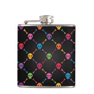 Multicolor pattern with skulls hip flask