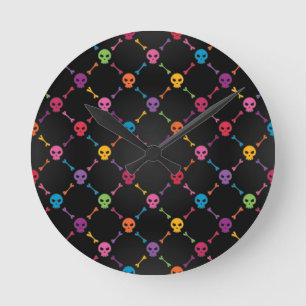 Multicolor pattern with skulls round clock