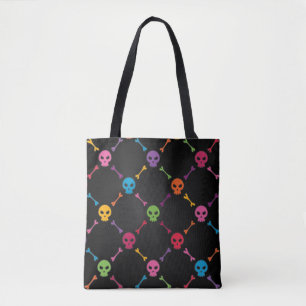 Multicolor pattern with skulls tote bag