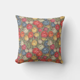 Multicolor Pencil drawn Tulips Cushion